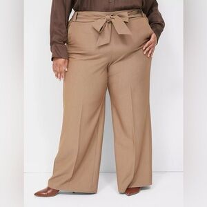 NWT Lane Bryant Perfect Drape High-Rise Tan Wide Leg Pants With Belt, size 14